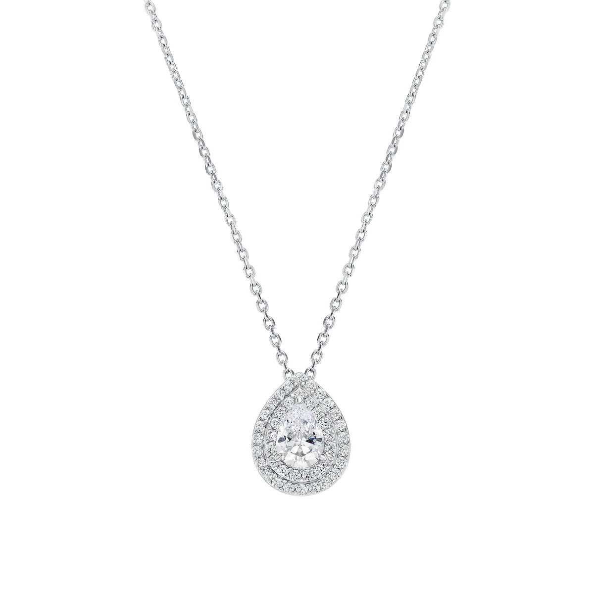 Double Outline Pave Teardrop Necklace