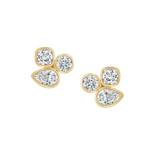 Bezel-set Trio Stud Earring