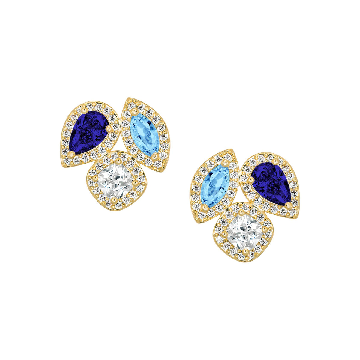 Triple Stone Cluster Stud Earring