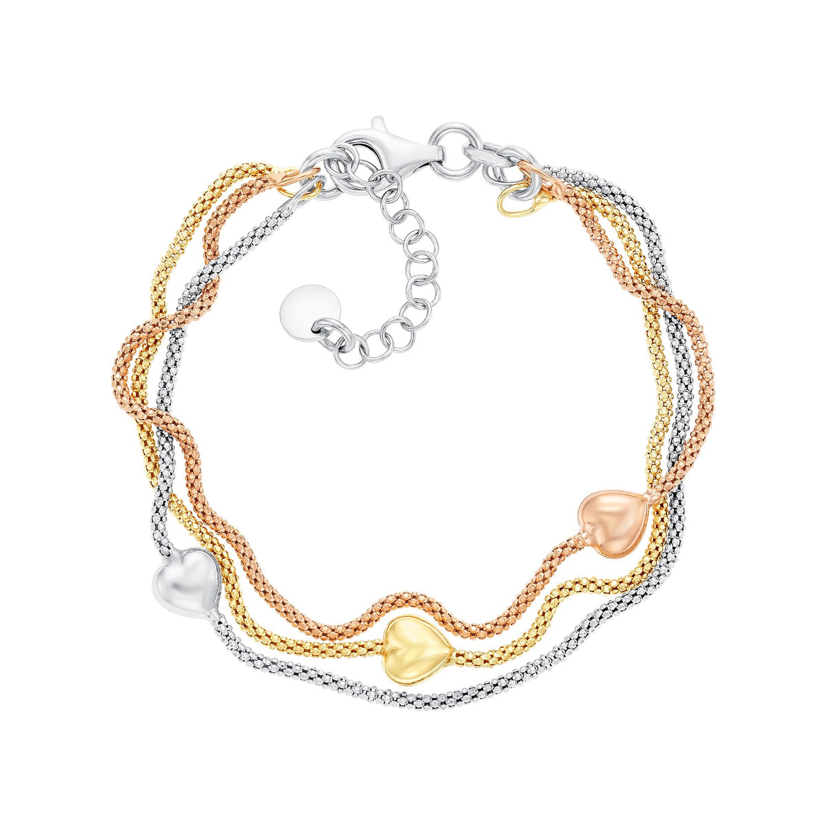 Tricolor Slanted Heart Bracelet