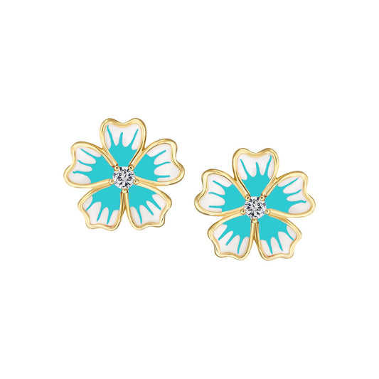 Leafy Petals Enamel Flower Stud Earring