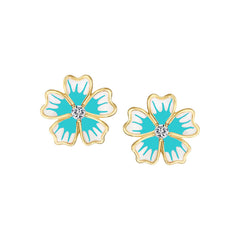 Leafy Petals Enamel Flower Stud Earring