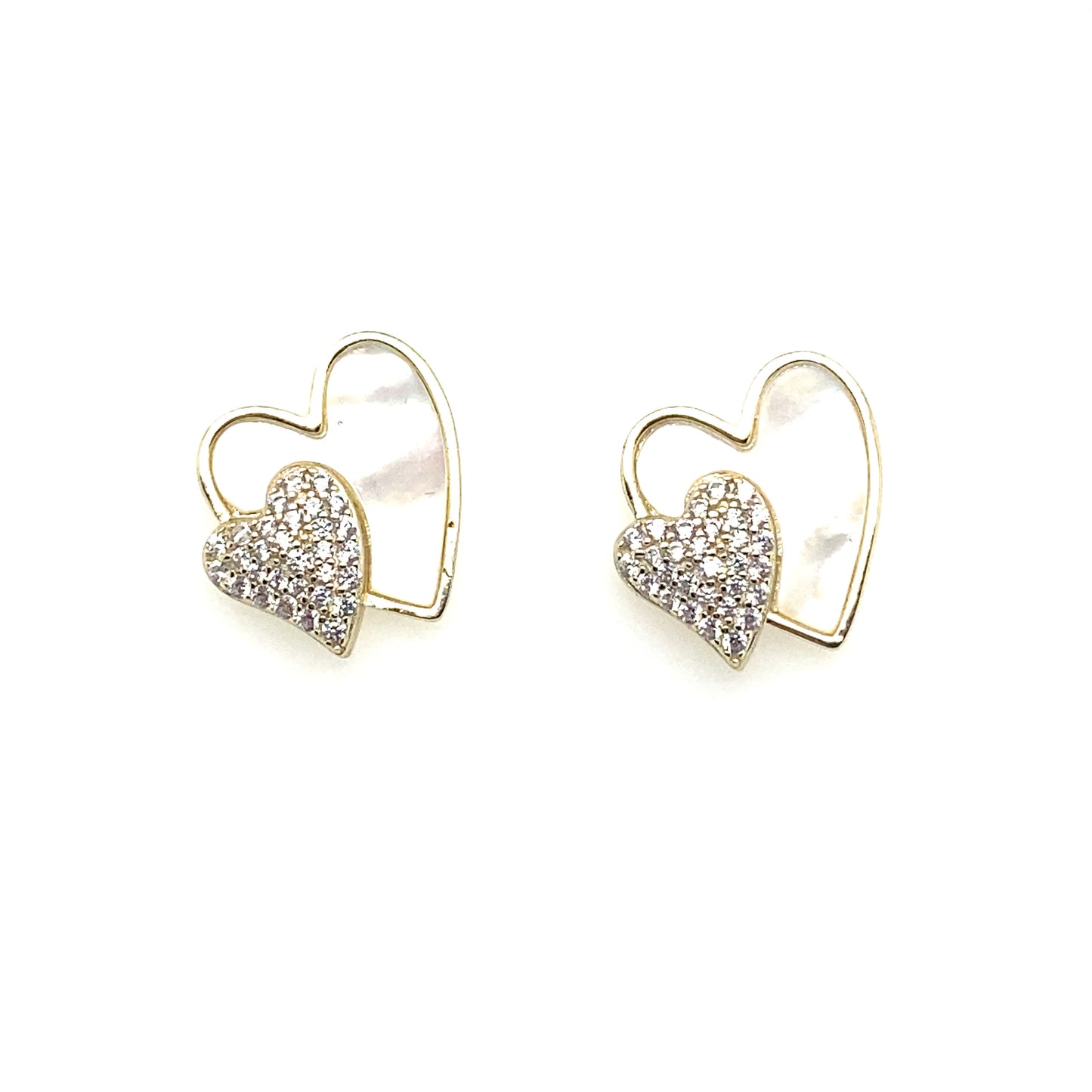 Double Heart Mother Of Pearl Studs