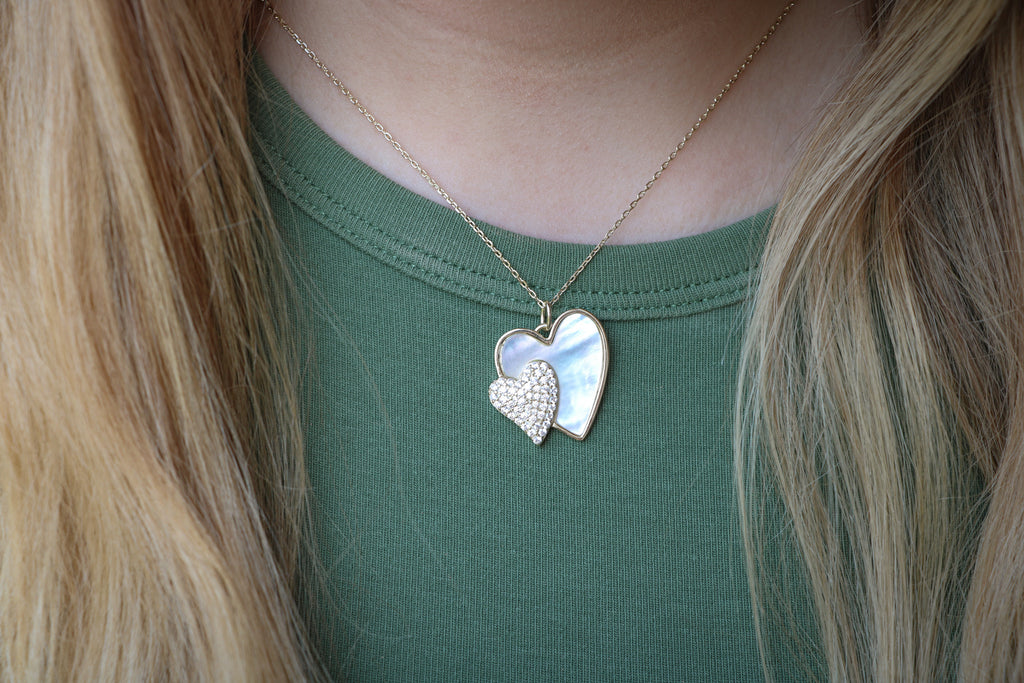 Double Heart Mother Of Pearl Necklace