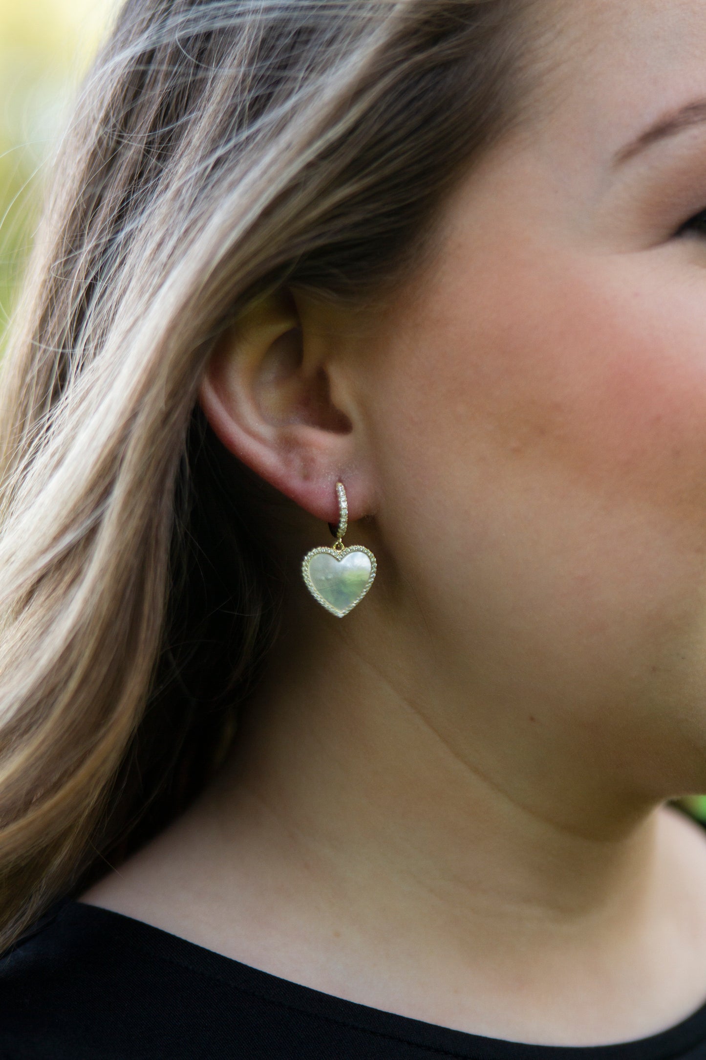 Mother Of Pearl Hanging Heart Earrings
