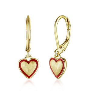 Gold Matt Red Outer Heart Earrings